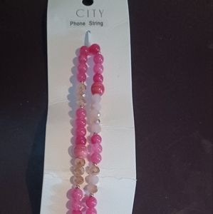 Crystal beaded star City cell phone wrist strap string/keychain-pink/clear